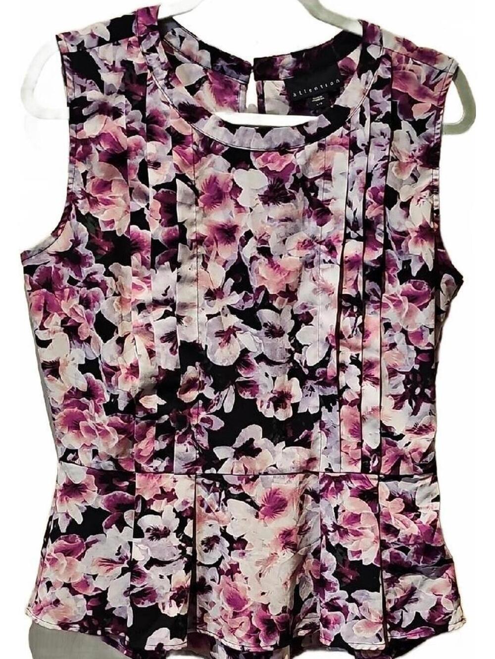 Attention Floral Sleeveless Pleated Top With Side Zipper Size L